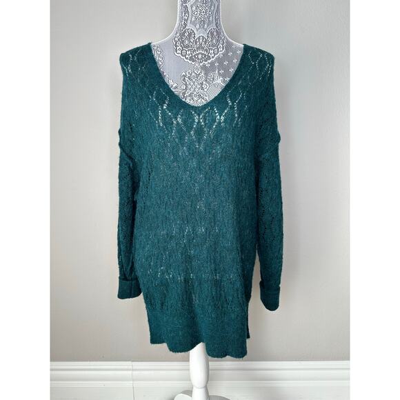 FREE PEOPLE Alpaca Wool Patterned Knit V Neck tunic Sweater Top Green Size XS - Picture 6 of 7